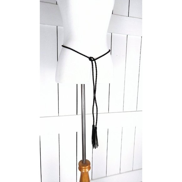 Braided faux suede rope chord fringe tassel tie belt - Picture 2 of 4